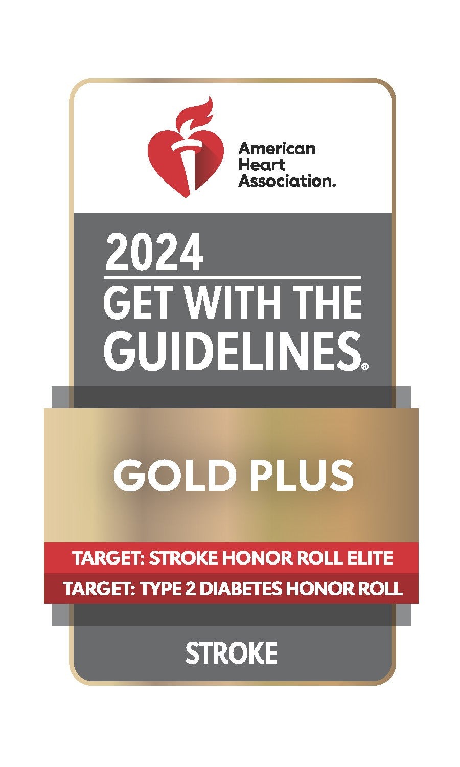 Get With The Guidelines Stroke gold PLus with Target: Stroke Honor Roll Elite with Target: Type 2 Diabetes Honor Roll